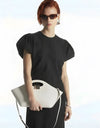 Flower appliqué silk tank in black
